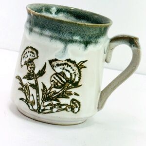 Otagiri Thistle Mug Ceramic Coffee Tea Cup Japan Imperfect Green White **READ**